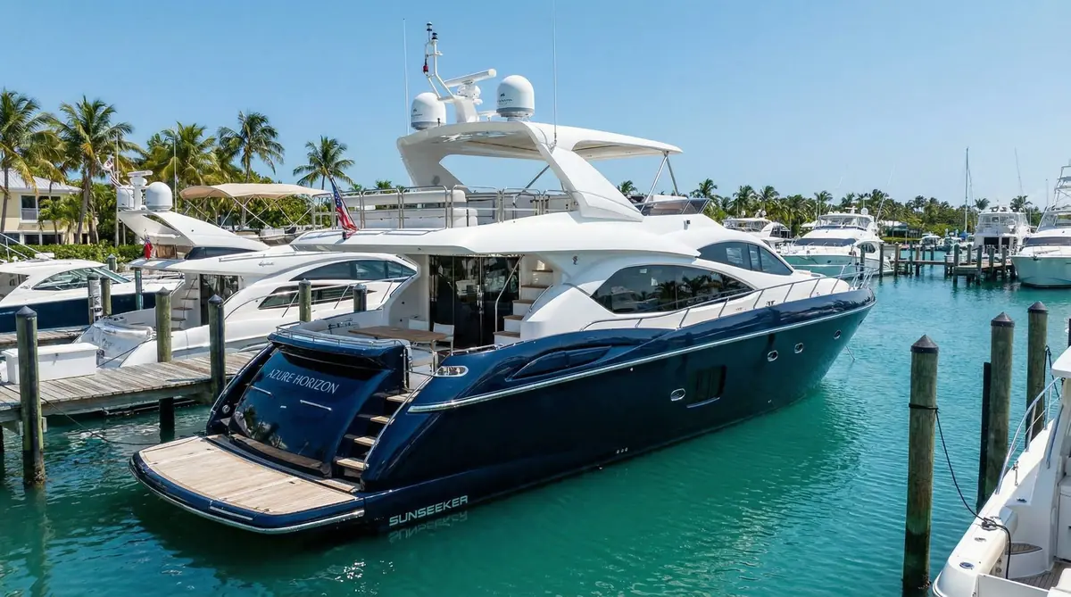 Completed luxury motor yacht refit moored at tropical Phuket marina
