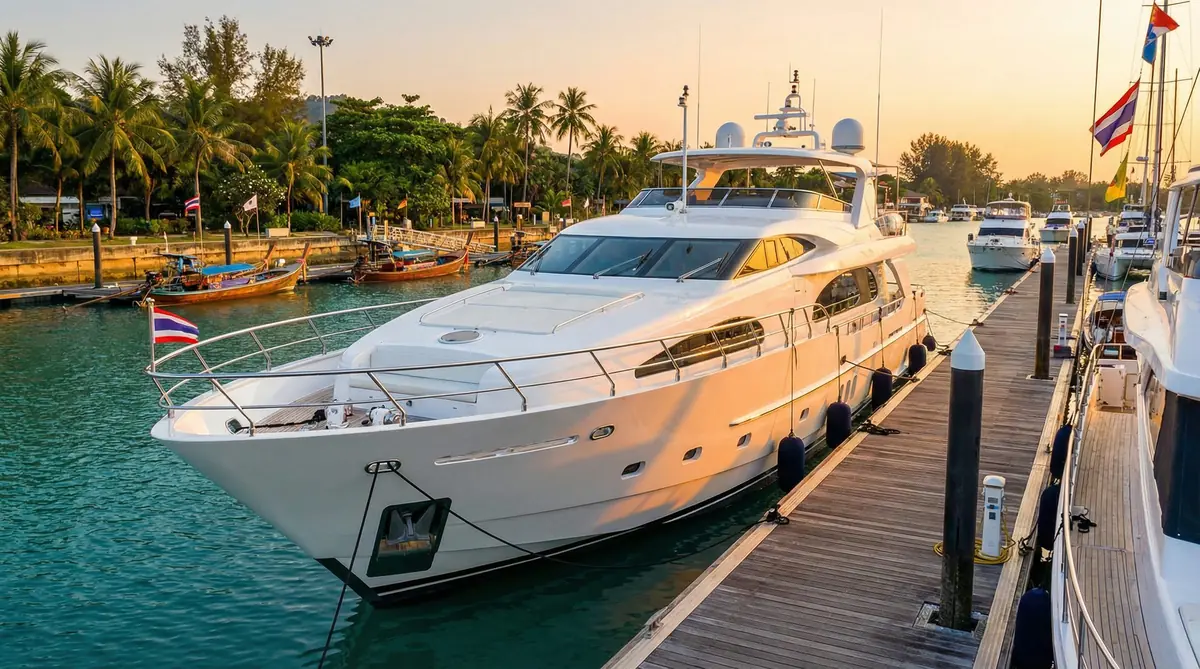 Fleet of restored luxury yachts at premium marina after full repaint