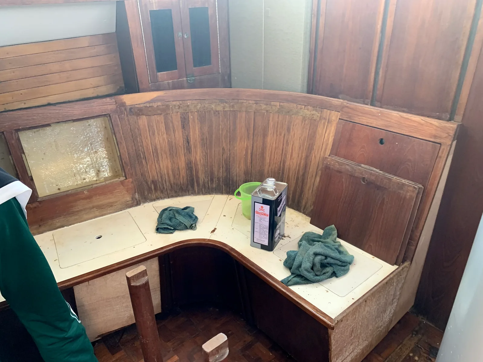 Yacht galley stripped for renovation