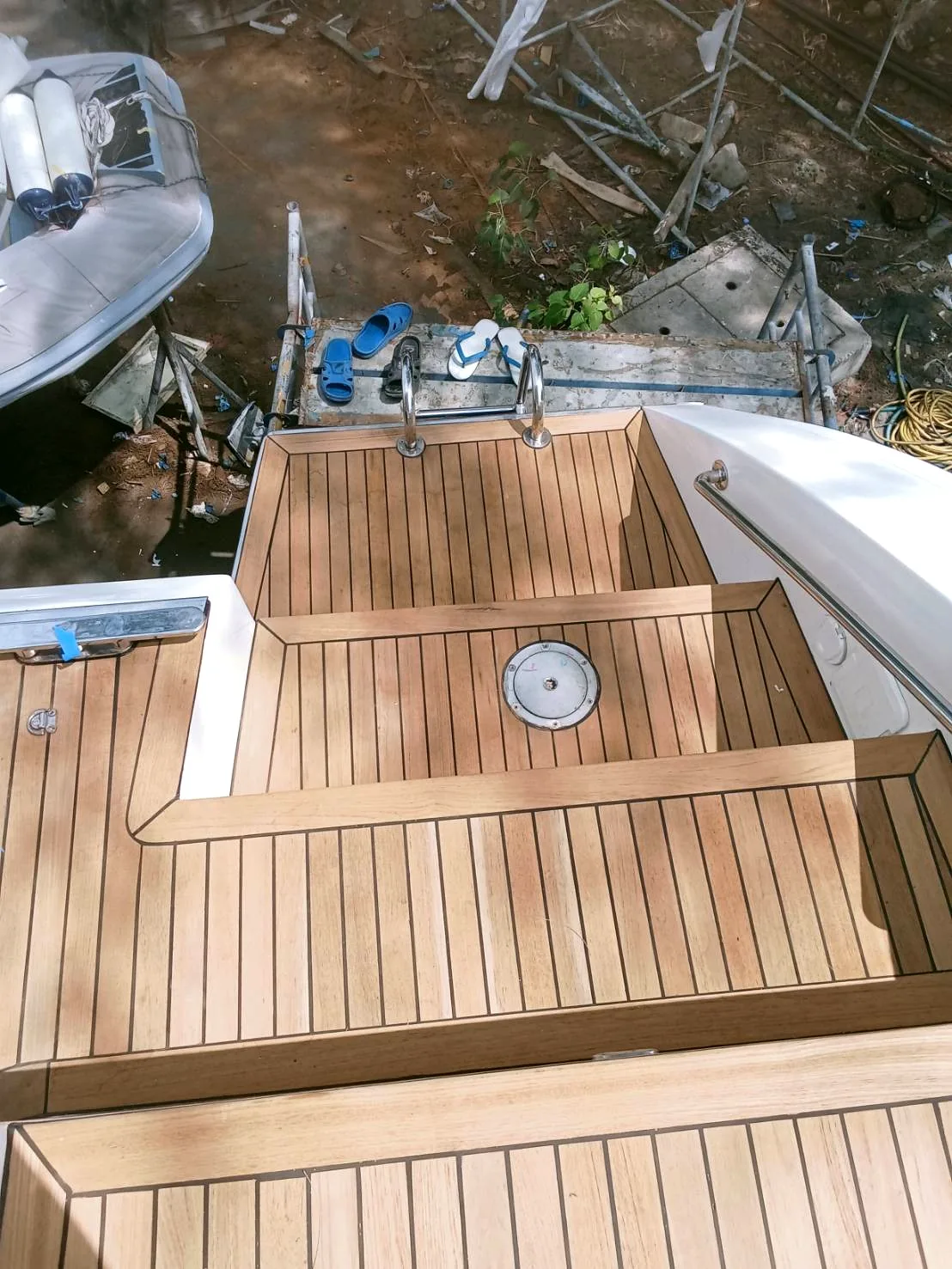 Completed new teak deck viewed from above